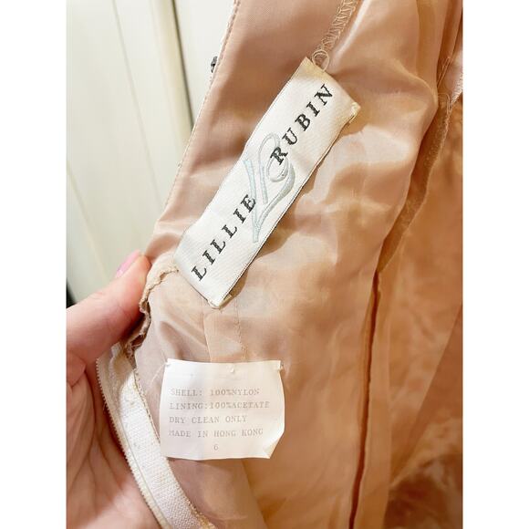 Lillie Rubin Pink Sequin Long Sleeve Gown with Crystals and Pearl Bust Sz 6 - Picture 3 of 16